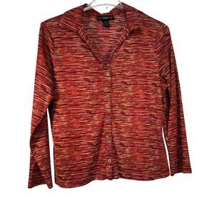 Venezia Womens Long Sleeve Button-Front Cardigan Top Size 14/16 Red Stripe Polye